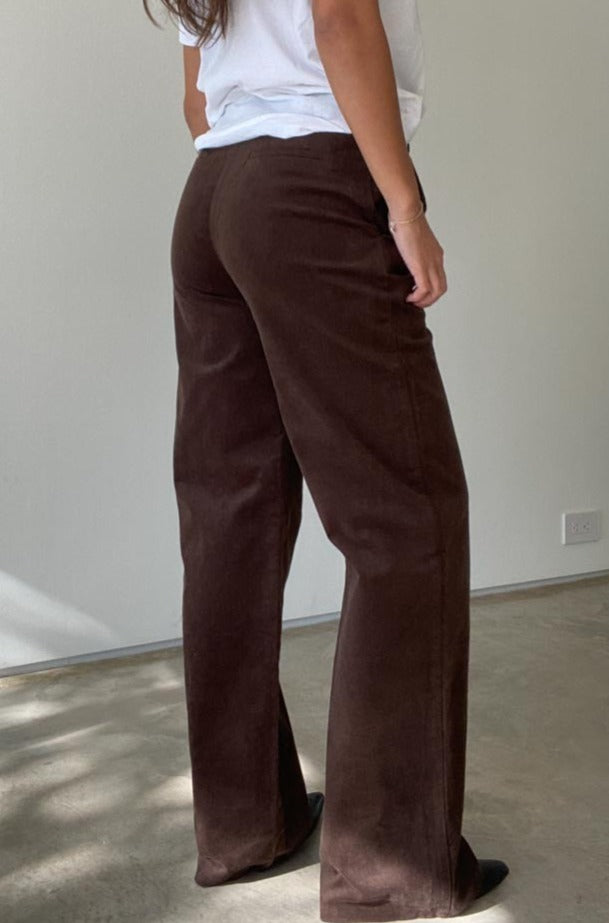 Brown Corduroy Contrast Waistband Pants