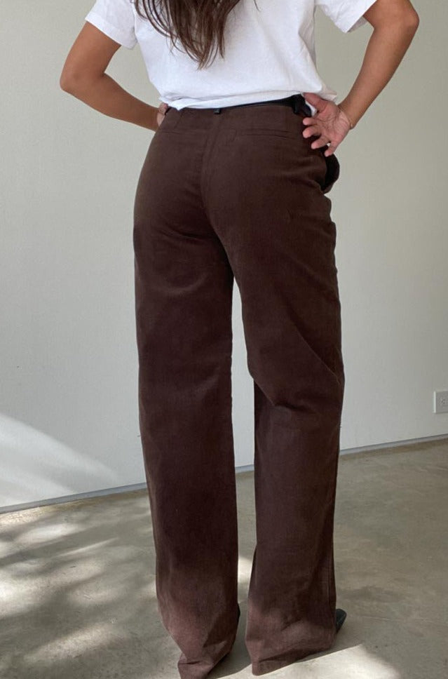 Brown Corduroy Contrast Waistband Pants