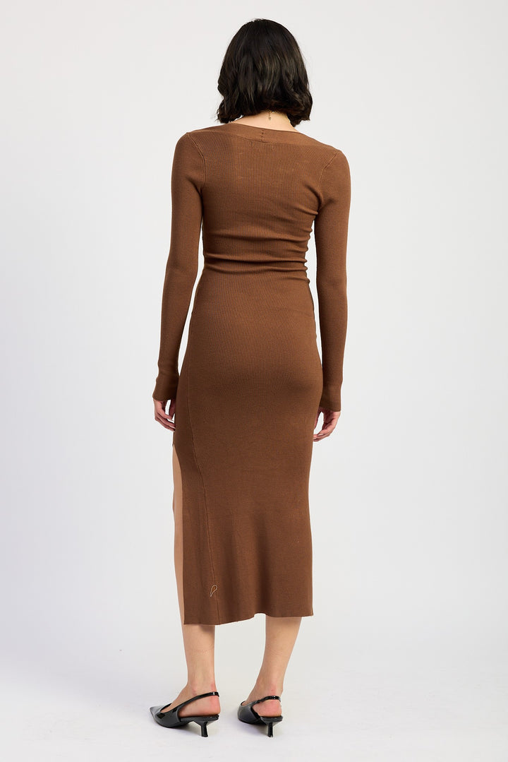 SQUARE NECK MIDI DRESS WITH SLIT