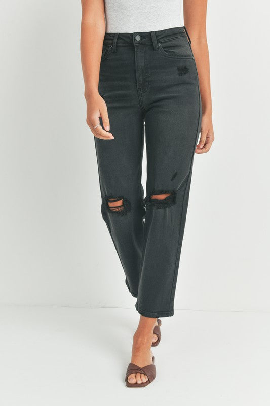 Washed Black High Rise Distressed Jeans