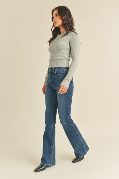 High Rise Skinny Flare Dark Denim Jeans