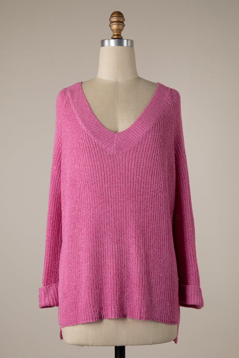 Pink Cuffed Sleeve Lightweight Sweater