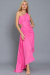 Pink One Shoulder Cut-Out Midi Dress
