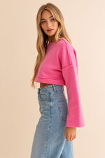 Pink Fleece Terry Cropped Pullover