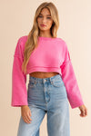 Pink Fleece Terry Cropped Pullover