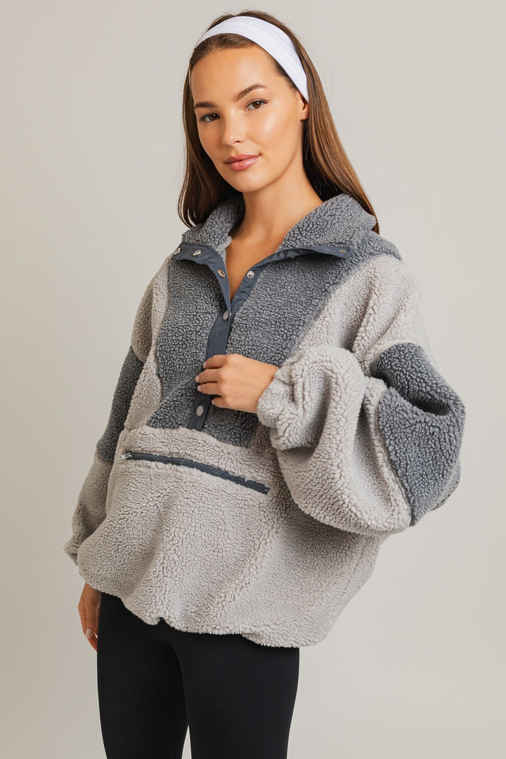 Grey-Multi Contrast Detail Sherpa Pullover