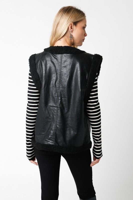 Black Faux Fur and Leather Vest