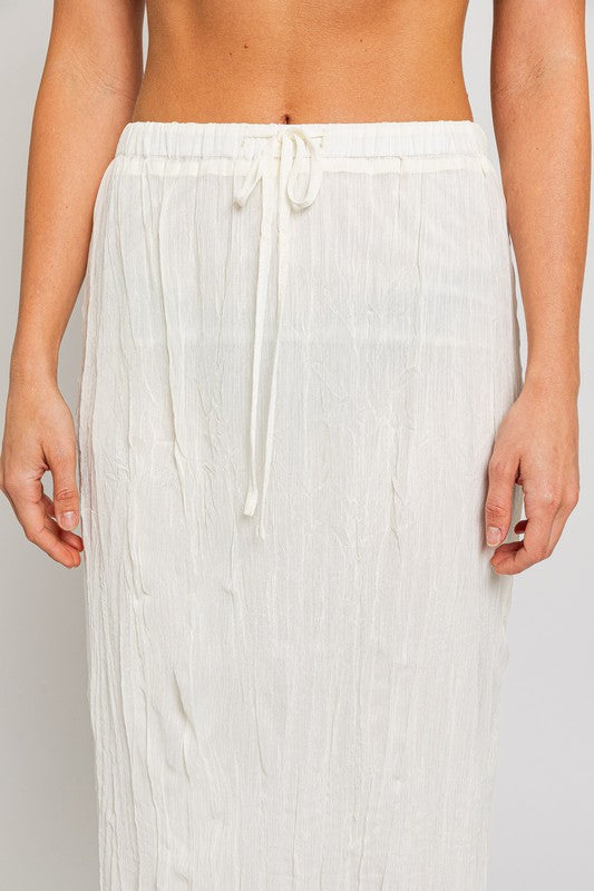 Pleated Fabric Elastic Waist Midi Skirt
