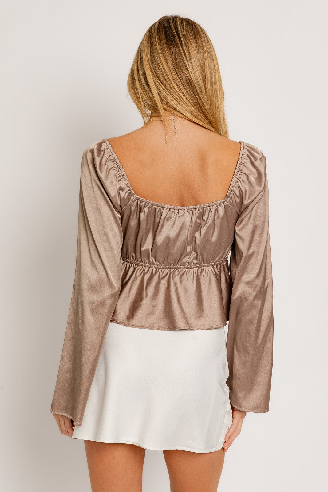 Taupe Sweetheart Lace Trim Top