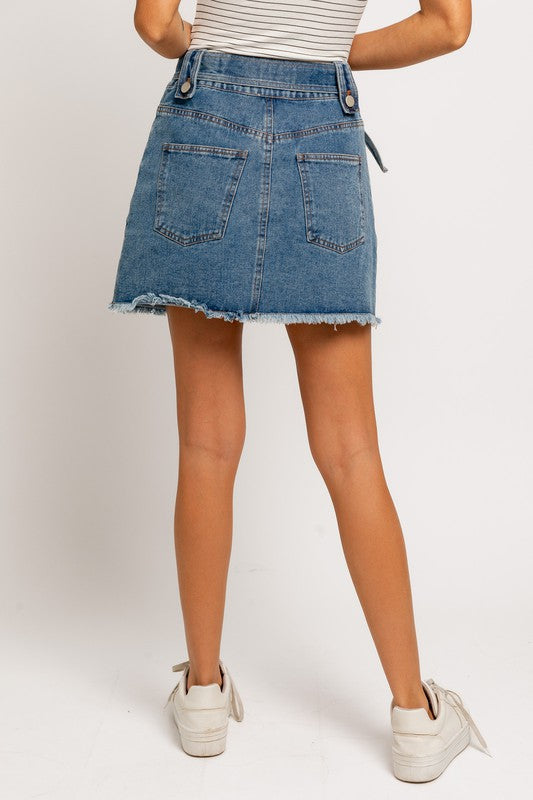 High Waisted Belted Denim Mini Skirt
