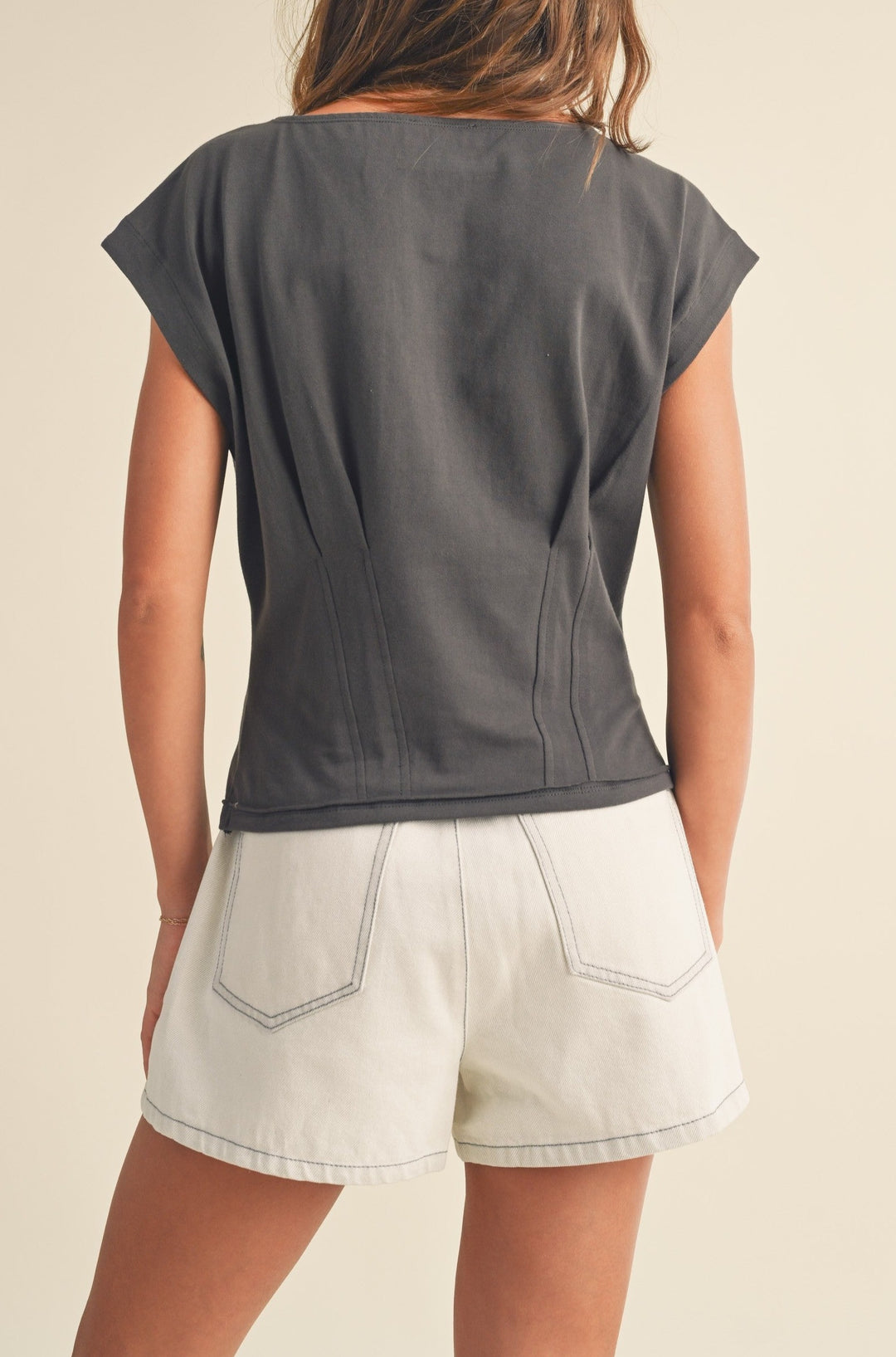 Grey Short Sleeve Corset Style Top