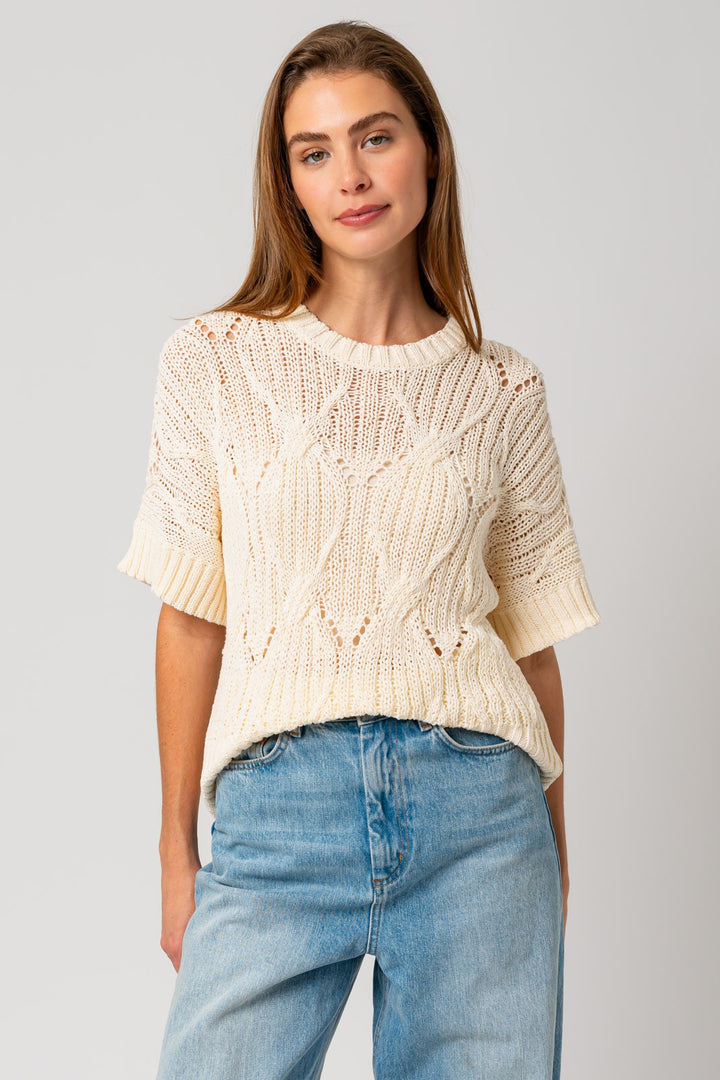 Cream Cable Knit Short Sleeve Top