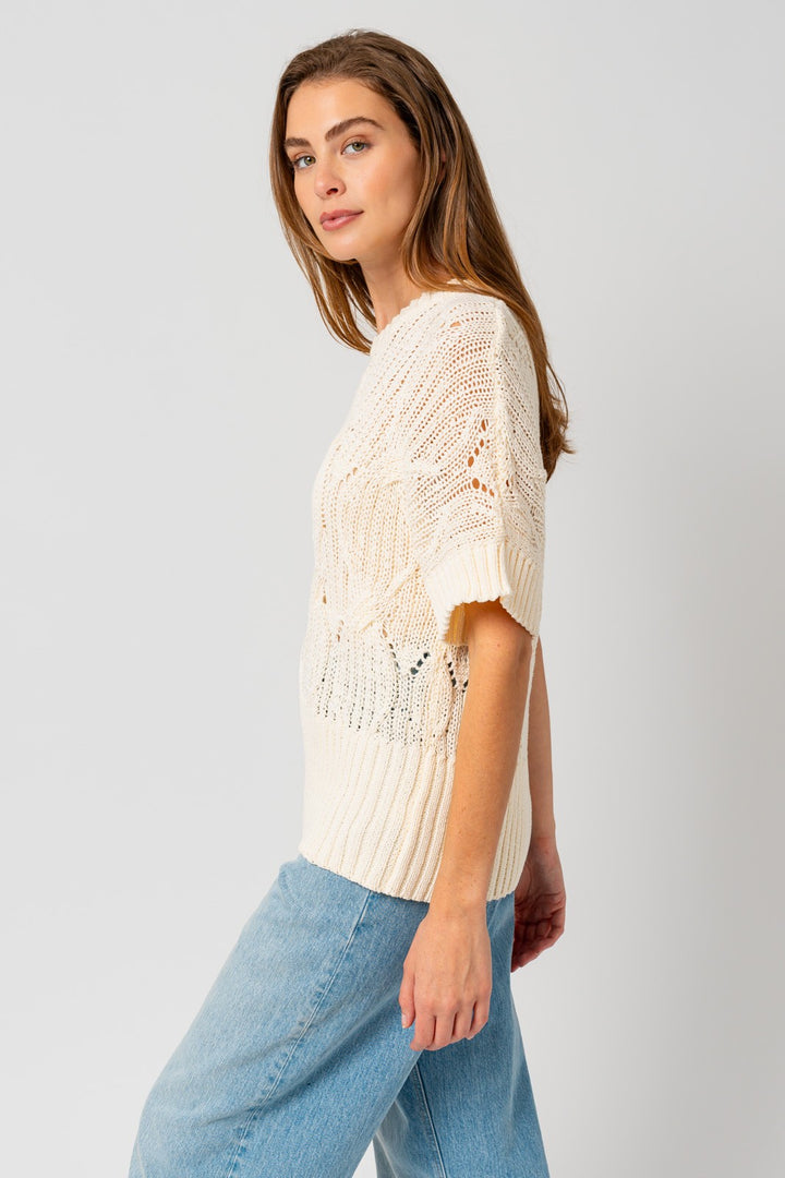 Cream Cable Knit Short Sleeve Top
