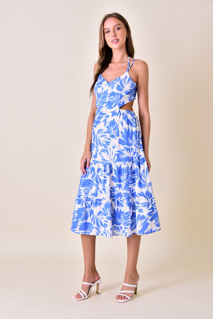 Floral Printed Cut-Out Midi Dress