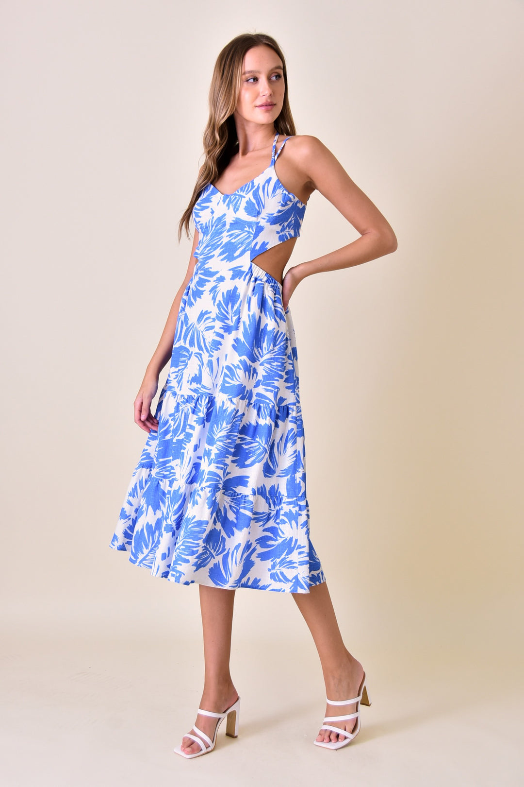 Floral Printed Cut-Out Midi Dress