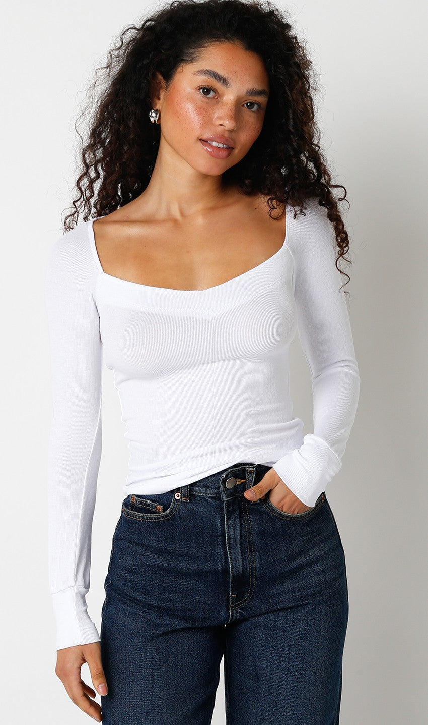 White Long Sleeve Fitted Top