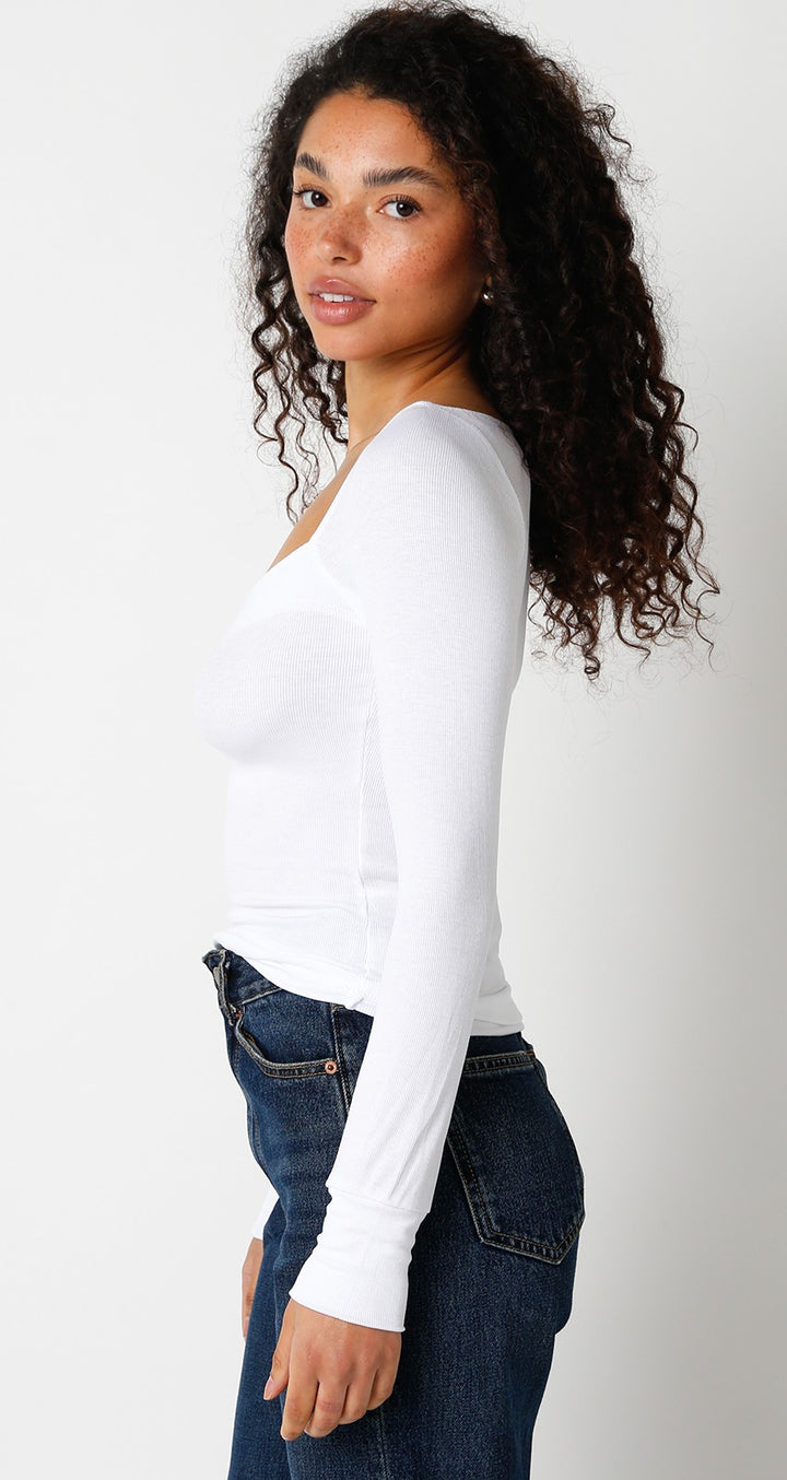 White Long Sleeve Fitted Top