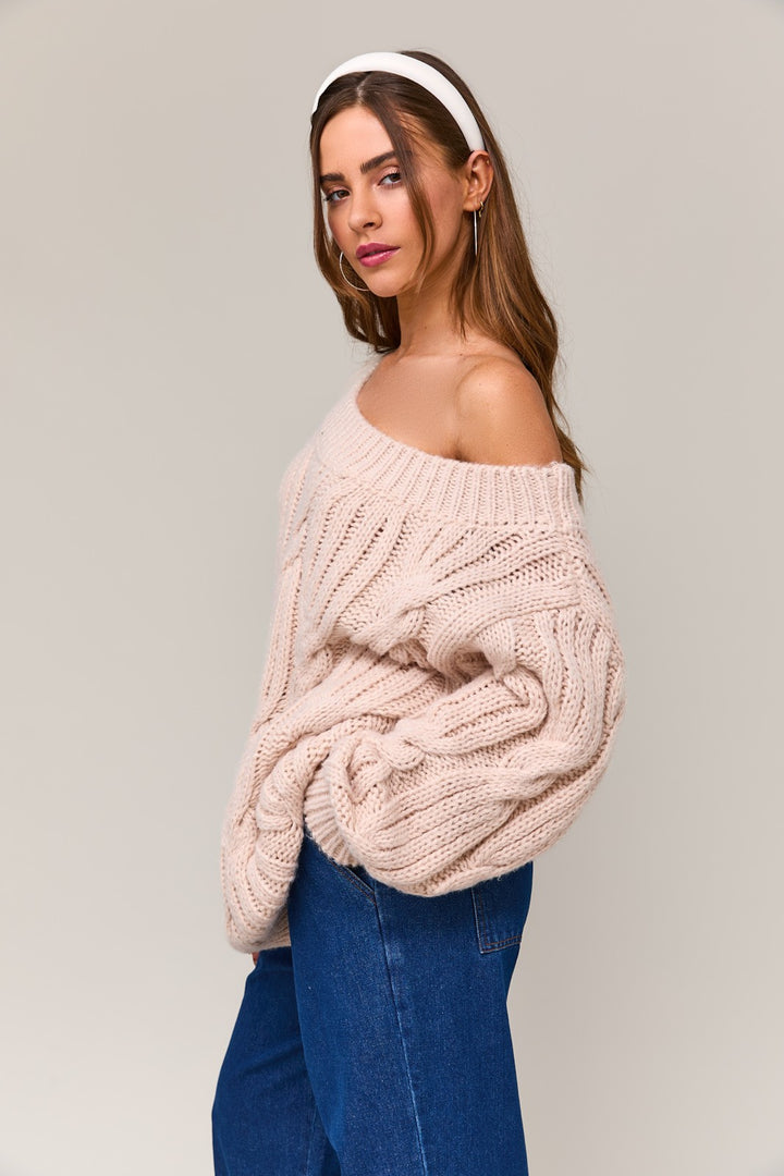 Off Shoulder Cable Sweater Top