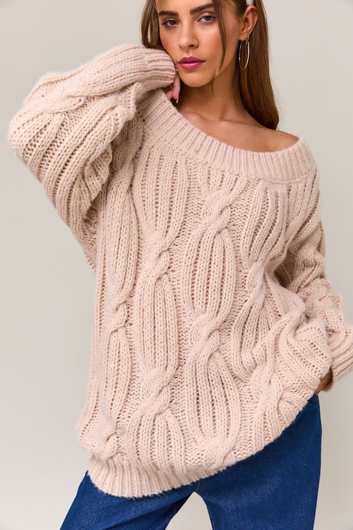 Off Shoulder Cable Sweater Top