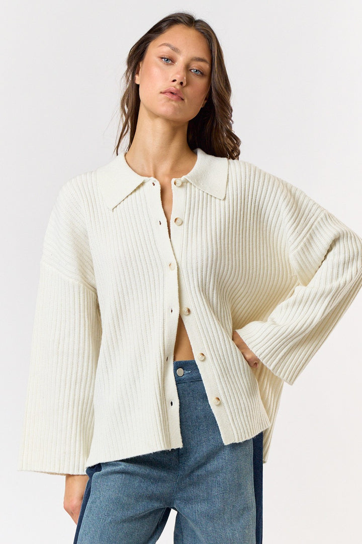 BUTTON DOWN COLLARED SWEATER CARDIGAN TOP