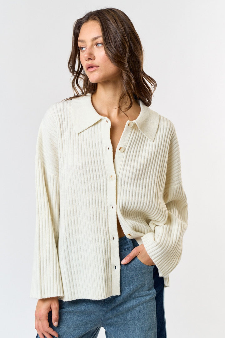 BUTTON DOWN COLLARED SWEATER CARDIGAN TOP