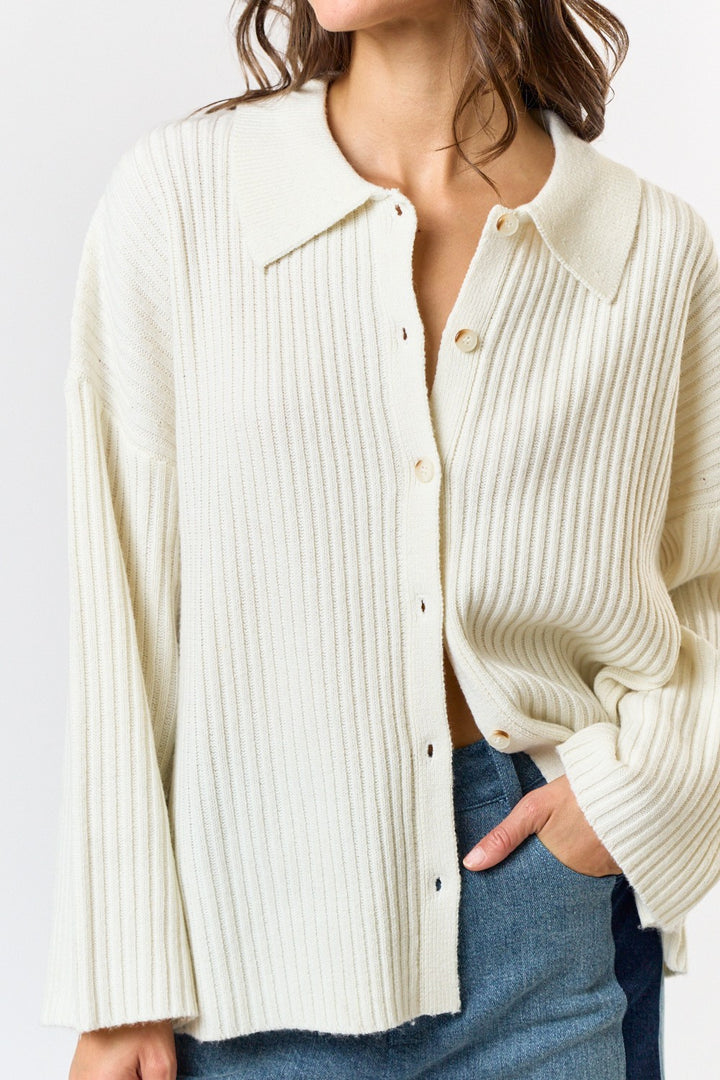 BUTTON DOWN COLLARED SWEATER CARDIGAN TOP