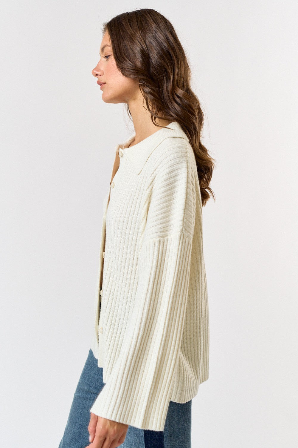 BUTTON DOWN COLLARED SWEATER CARDIGAN TOP