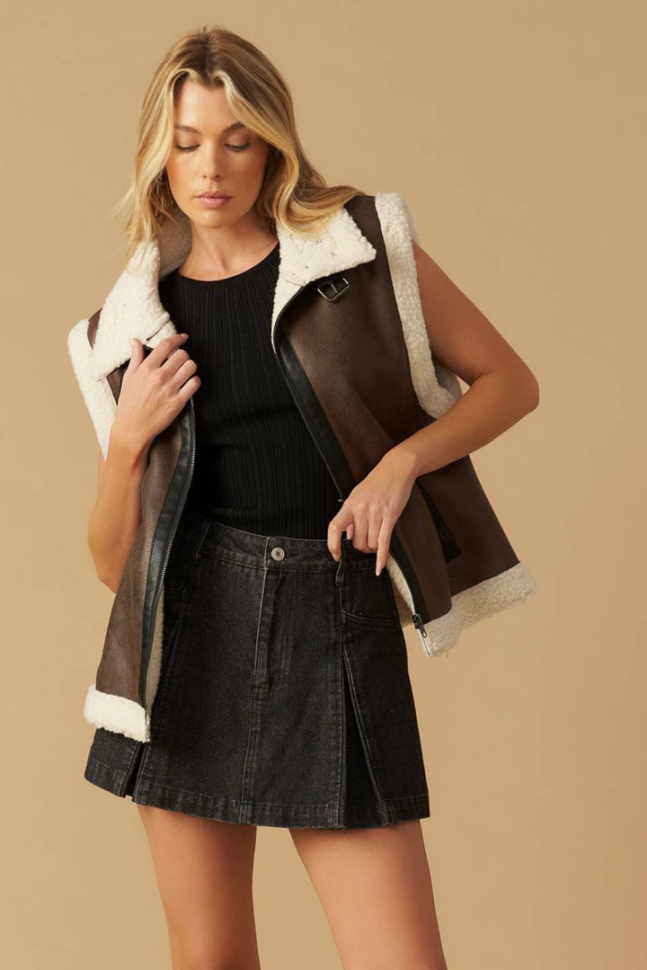 Faux Leather Sherpa Vest