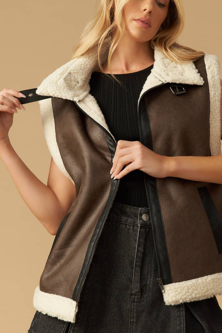 Faux Leather Sherpa Vest