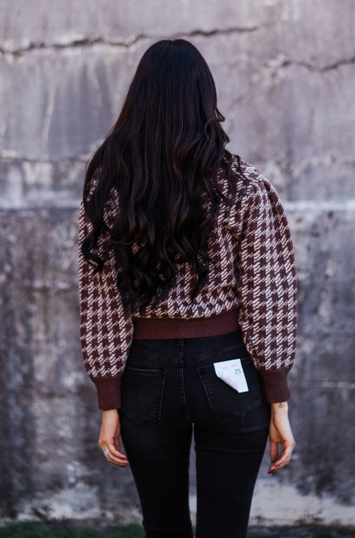 Brown and White Houndstooth Cardigan